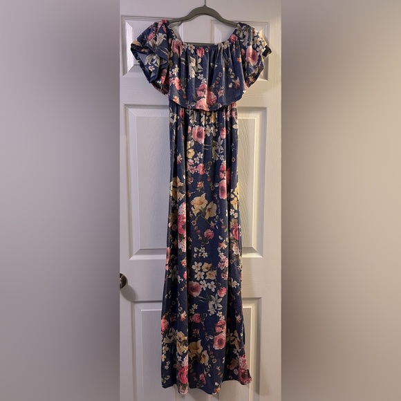 Pinkblush Dresses & Skirts - PinkBlush Blue Floral Off Shoulder Maternity Maxi Dress.